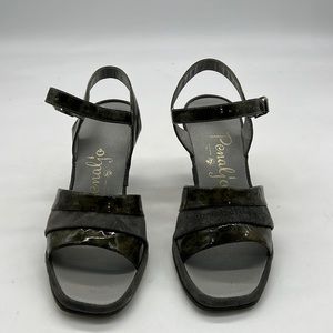 Penaljo Vintage Olive Green Patent Leather and Gray Suede Heels size 5.5